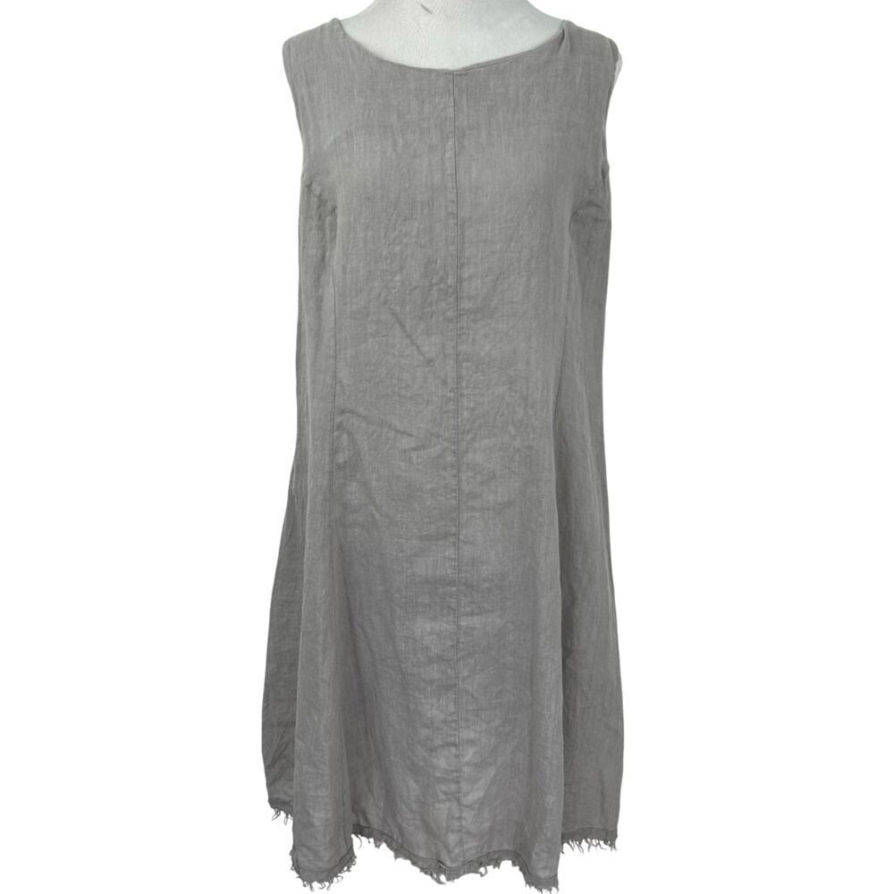 Piazza Del Tempio Linen Dress Taupe Sleeveless Lagenlook Raw Hem Italy M